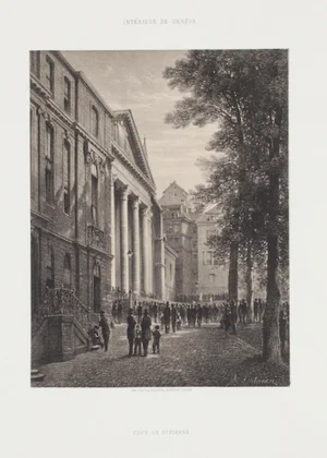 Antonio Fontanesi - Interior of Geneve - Original Lithograph - 19th Century