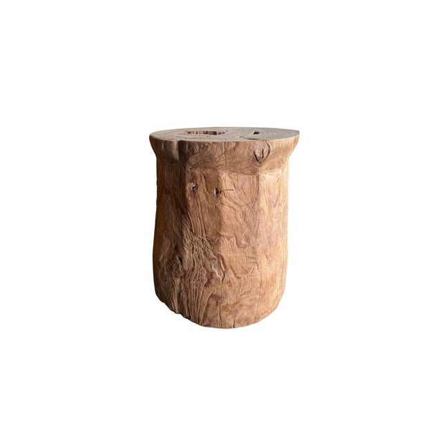 Contemporary 1970s Aged Javanese Teak Wood Side Table – Sculptural Organic Pedestal For Sale - Image 3 of 10