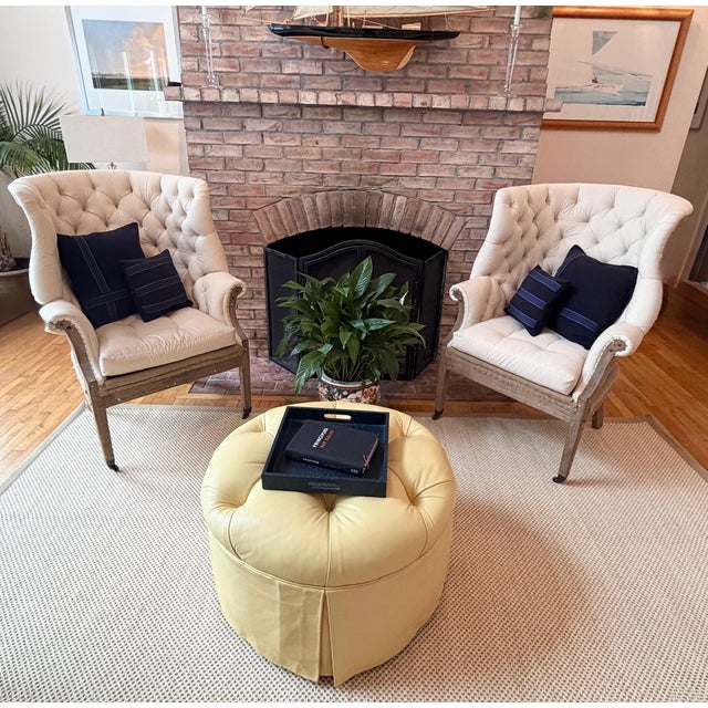 A Pair of Tufted Wingback Chairs in Ivory by Restoration Hardware Attributed to Ralph Lauren Heppelwhite Chairs For Sale - Image 14 of 18