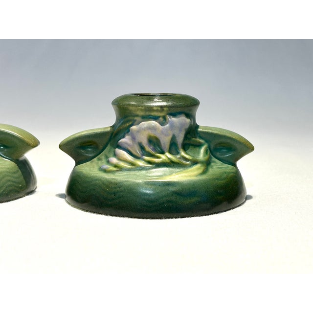 Roseville Pottery Mid 20th Century Pair of Roseville Candle Holders For Sale - Image 4 of 8