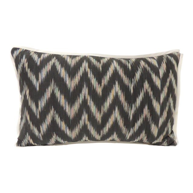 Vintage Blue and Black Woven Ikat Decorative Lumbar Pillow For Sale