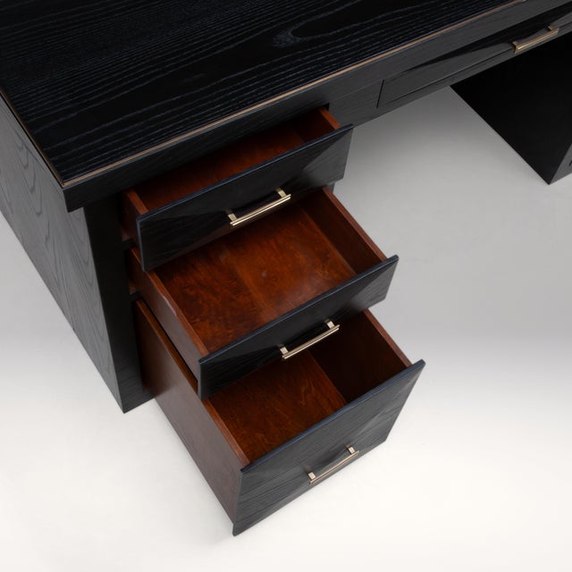 Desk in Black Oak With Brass Details by R&y Augousti For Sale In Los Angeles - Image 6 of 15