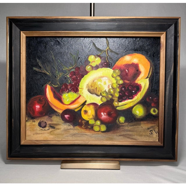 Textile Mid Century Realism Still Life Framed Original Oil Painting For Sale - Image 7 of 12