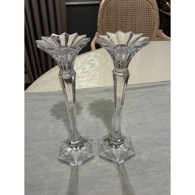 Late 20th Century Mikasa Kings Court Excelsior Lead Crystal Candle Holders 10" - Pair For Sale - Image 5 of 6