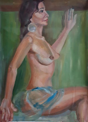 1970s Nude Figure Oil Painting, Ukrainian Artist Artemieva, Canvas
