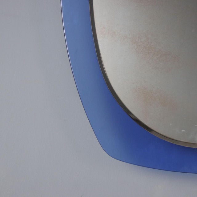 Vintage Mirror with Blue Glass, Italy, 1960s For Sale - Image 5 of 10