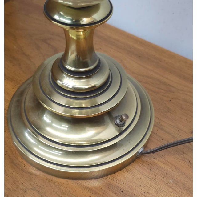Metal Stiffel Mid-Century Polished Solid Brass and Porcelain Colunm Table Lamp For Sale - Image 7 of 7