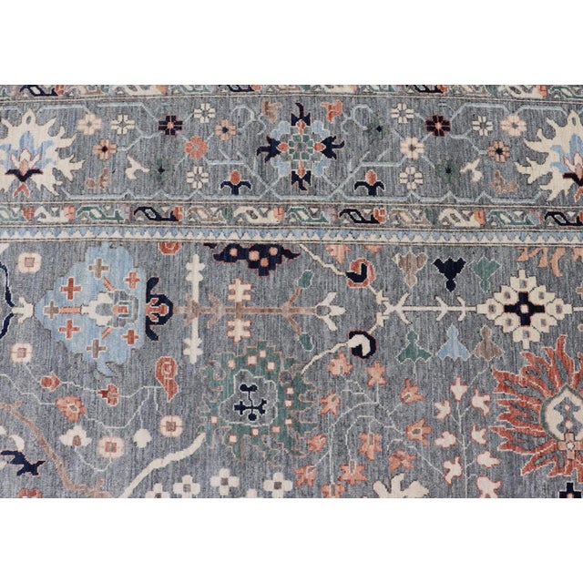 Large Floral Oushak Rug by Keivan Woven Arts, Gray, 10'1 X 14'2 For Sale - Image 10 of 13