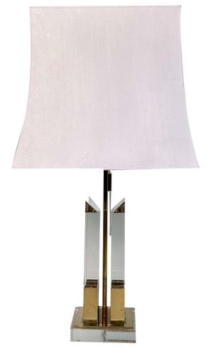 Large Italian Brass and Acrylic Glass Table Lamp with Integrated Light, 1970s