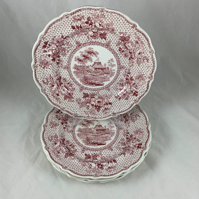 English Ralph Stevenson ‘Windsor Castle’ Red Transferware Dinner Plates, Set/4 For Sale In Philadelphia - Image 6 of 12