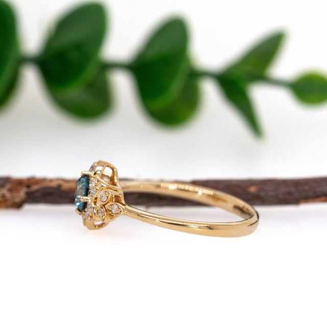 2020s Natural Blue Diamond and White Diamond Ring in Solid 14k Yellow Gold, Size 6.75 For Sale - Image 5 of 7