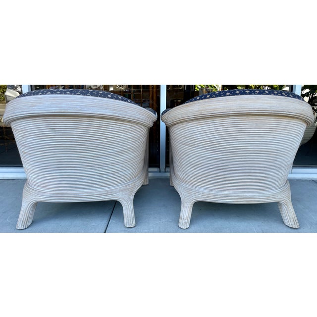 Pair of White Washed Pencil Reed Armchairs From 80's by La Cor Wicker Ca For Sale In Miami - Image 6 of 10