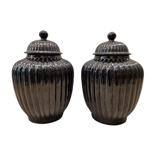 20th Century Black Ceramic Vases, Italy, Set of 2