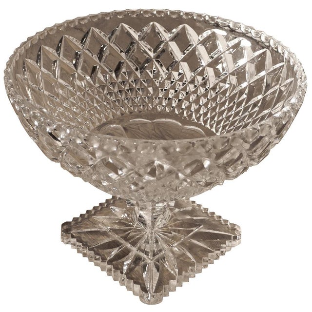 Glass Large French Tazza Diamond Cut Cristal Pedestal Fruit Dish, 1950 For Sale - Image 7 of 7