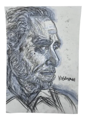 Late 20th Century Charcoal Abstract Drawing Signed Viggiani