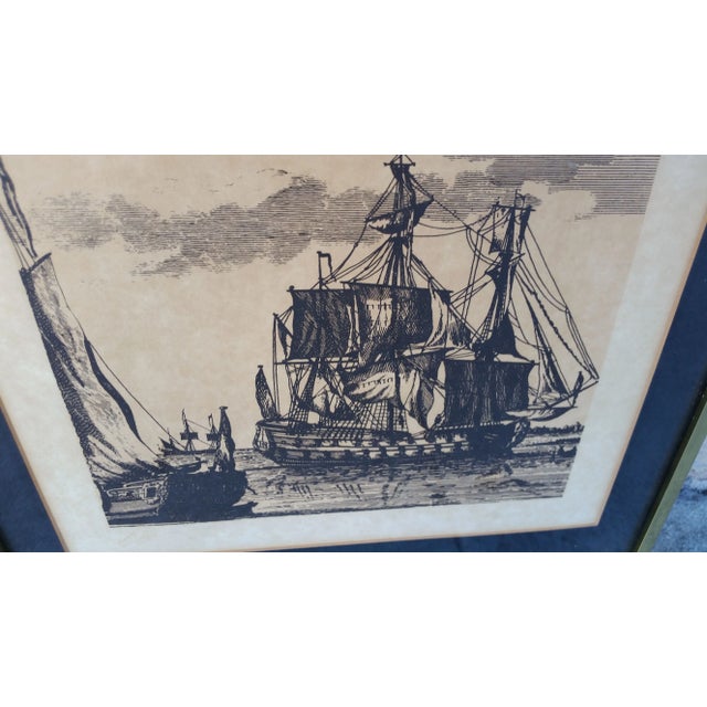 Nautical "Ships in Port" Vintage Screen Print For Sale - Image 3 of 3