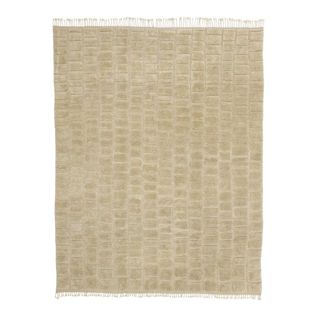 Oversized Textured Checkerboard Hand-Knotted Wool Rug | 13'2" X 10'1" | One of a Kind For Sale