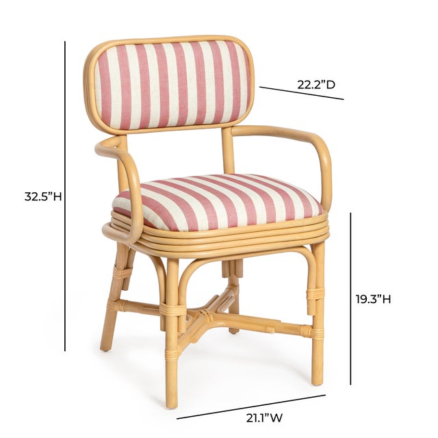 Dorine Striped Performance Linen & Rattan Dining Armchair, Cherry For Sale - Image 10 of 11