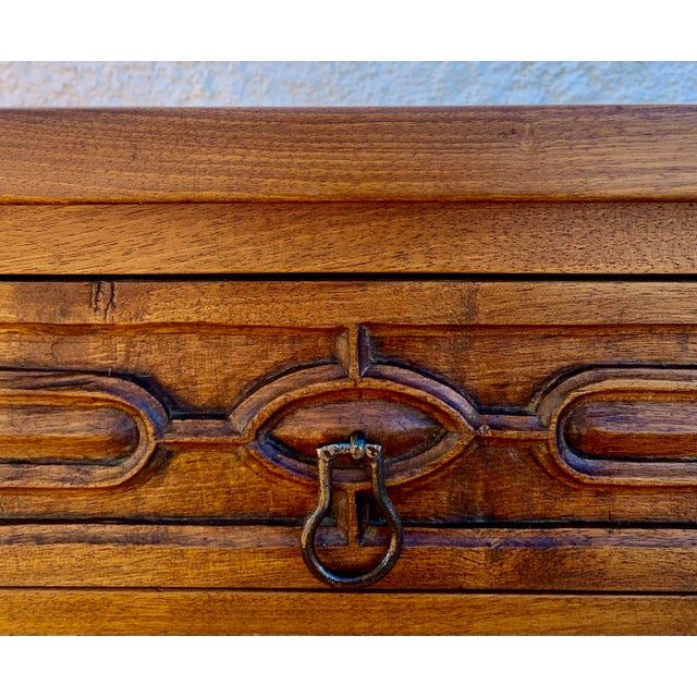 Vintage Carved Walnut Console Table with Solomonic Legs and Two Drawers, 1940s For Sale - Image 9 of 15