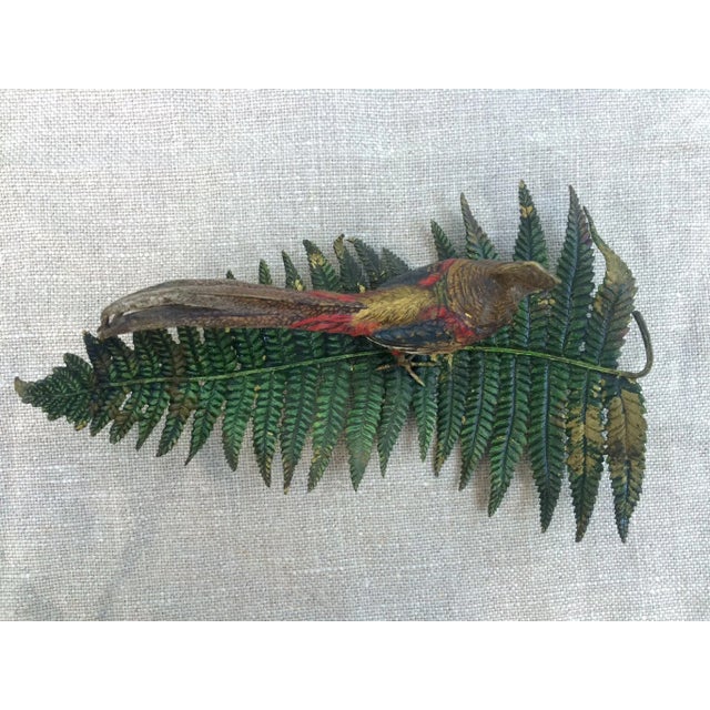 Metal Antique Austrian Geschutzt Signed Bronze Cold Painted Pheasant Bird Fern Figure For Sale - Image 7 of 13
