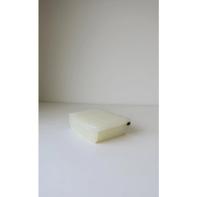 A very beautiful and substantial Art Deco Modern period English white onyx marble and brass 'soft spring' hinged box by...