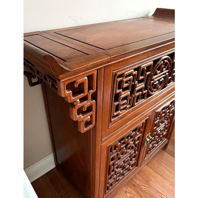 Chinese Vintage Antique Carved Hardwood Cabinet For Sale - Image 4 of 7