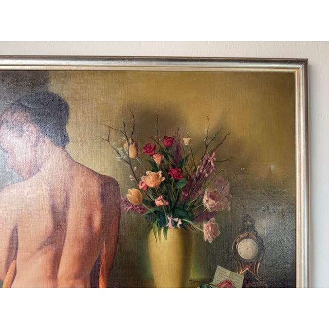 Textile 1960s Nat Krate (1918–2013) “The Awakening” Original Oil on Canvas Painting in Silver Wood Frame For Sale - Image 7 of 18