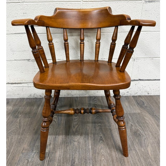 VTG Sprague & Carleton Colonial Revival Solid Maple Barrel Back Captain Chairs For Sale - Image 9 of 15
