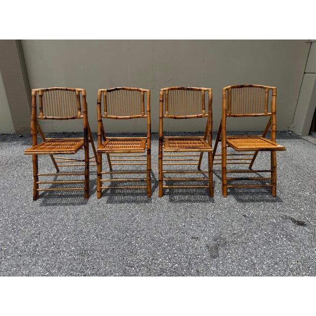 1970s 1970s Set of 8 Campaign Bamboo Tortoiseshell Folding Chairs For Sale - Image 5 of 12