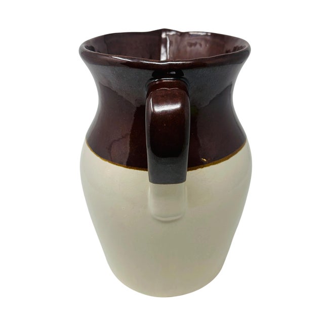 1950s Vintage 10" Two-Tone Stoneware Pitcher - Brown & Cream Roseville RRP Co. - Mid-Century Farmhouse Decor For Sale - Image 5 of 10