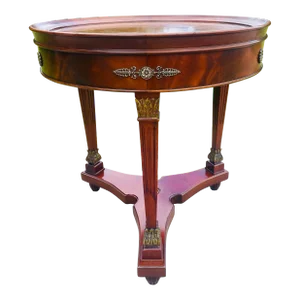 American Empire, Solid Mahogany Tooled Leather Top Side Table