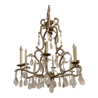 Dennis & Leen 8 Light Iron + Rock Crystal Chandelier For Sale