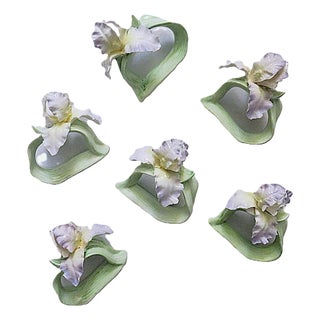 Set of 6 Orchid Napkin Rings Fine Bone China Floral Flowers For Sale