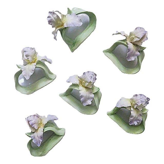 Set of 6 Orchid Napkin Rings Fine Bone China Floral Flowers For Sale