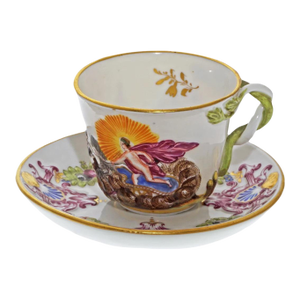 Antique Doccia Porcelain Cup & Saucer With Mythological Decor Crowned N Mark