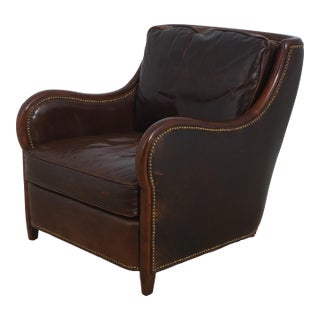 Theodore Alexander Leather & Mahogany Club Chair For Sale