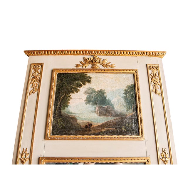 18th Century French Louis XVI Giltwood Painted Trumeau Mirror For Sale - Image 6 of 9