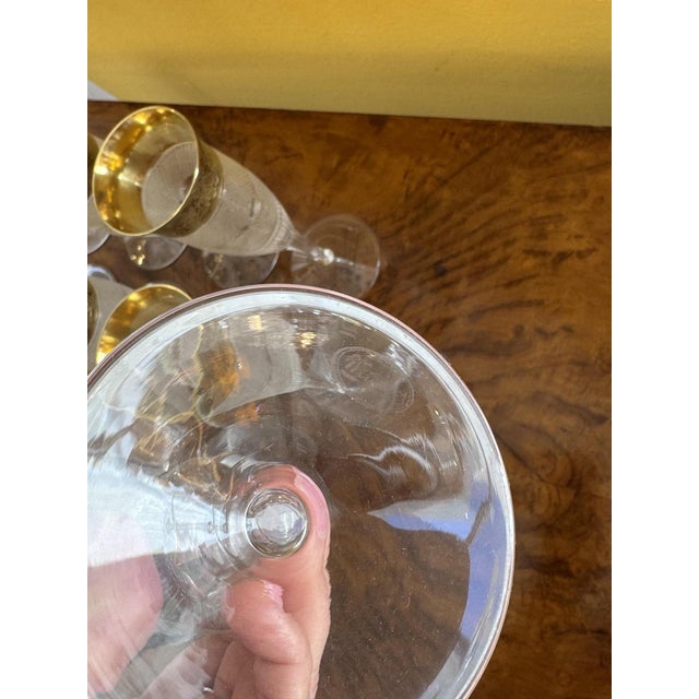 Crystal Splendid Champagne Flutes with 24K Gold Rim from Moser, 1940s, Set of 12 For Sale - Image 4 of 8