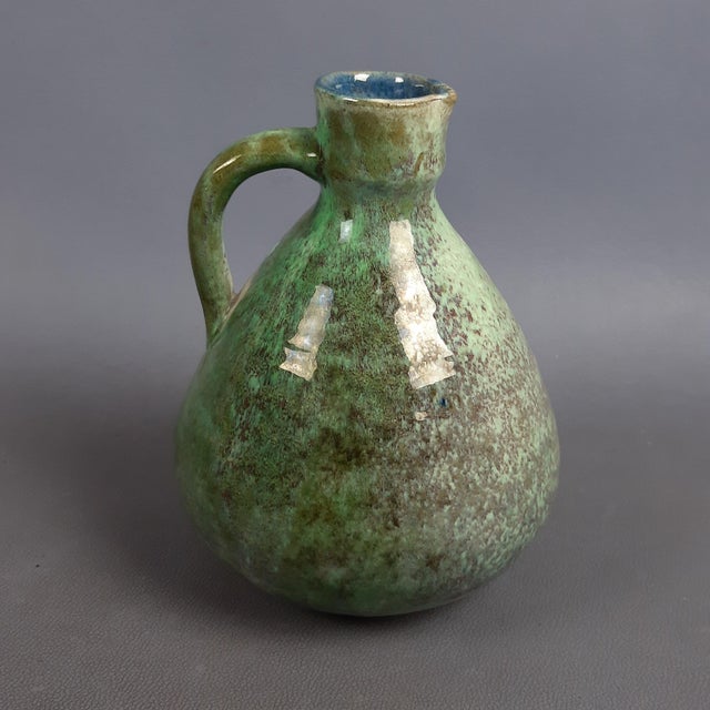 Majolica Jug Artistic Shaded Green Vase, 1960s For Sale - Image 7 of 13