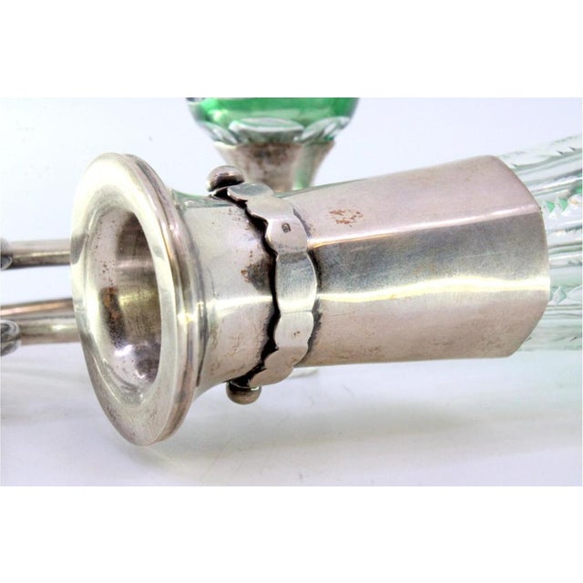 Wine Bottle in Cut Green Glass with Silver Frame and Smooth Handle with Curls For Sale - Image 3 of 9