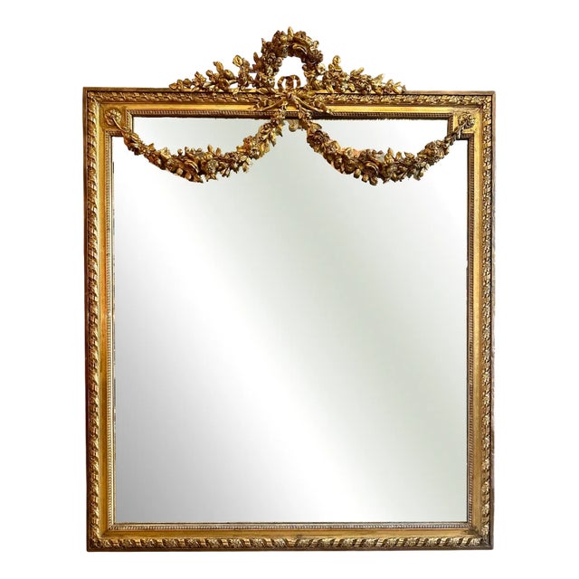Large Ornate French Overmantel Gold Gilt Mirror, 1820 For Sale