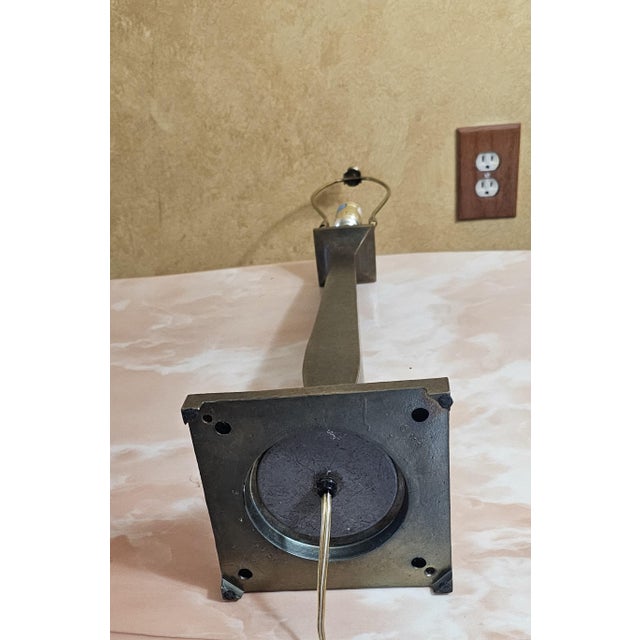 Geometric Oxidized Bronze Table Lamp With Cream Aberdeen Shades Styled After Caparra For Sale - Image 10 of 12