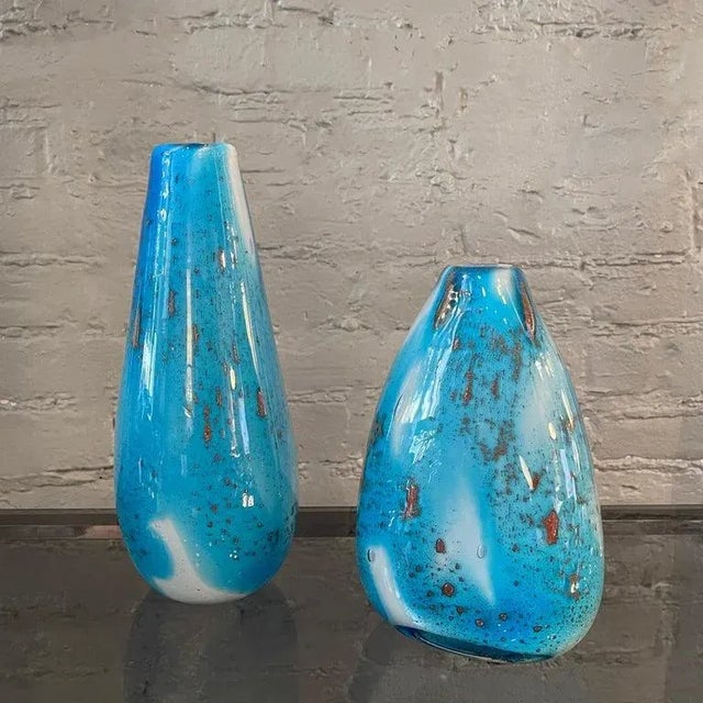 1960s Gradient Blue Gold Fleck Murano Attributed Glass Vase, Tear Drop Shape For Sale - Image 11 of 12