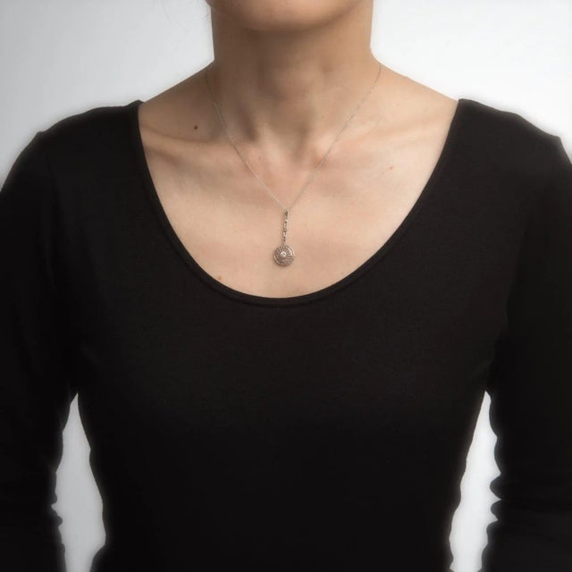 Antique Edwardian Diamond Pendant Necklace Platinum Pearl 14k Gold Vintage Fine For Sale - Image 4 of 4