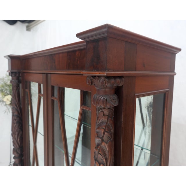 Fine Carved Mahogany Claw Feet Glass Shelved Bookcase Display Cabinet Stunning For Sale - Image 11 of 12