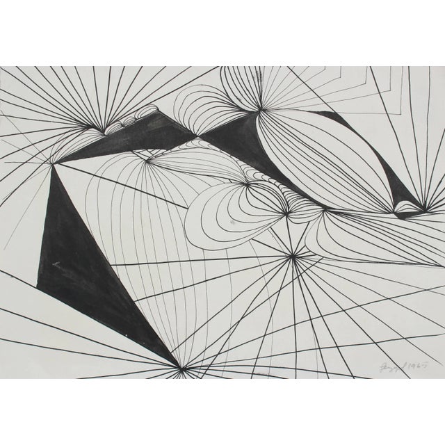 Abstract Laura Lengyel Modernist Abstract Geometric Drawing in Ink, 1965 For Sale - Image 3 of 3