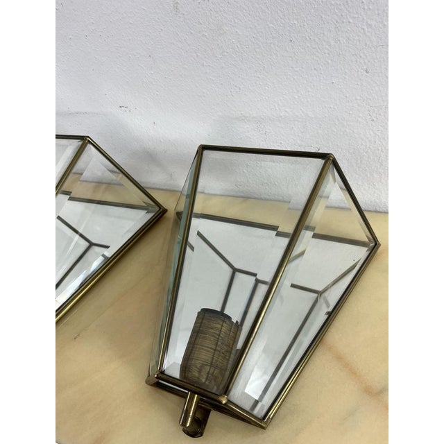 Mid-Century Modern Mid-Century Modern Brass and Glass Mirror Wall Lamps, 1950s, Set of 2 For Sale - Image 3 of 16