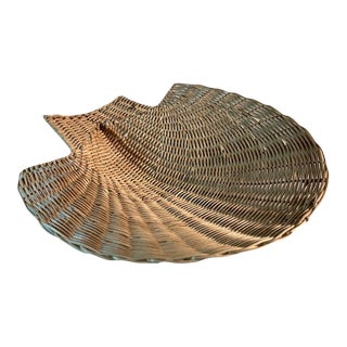 Mid 20th Century Large Low Wicker Scallop Shell Tray For Sale