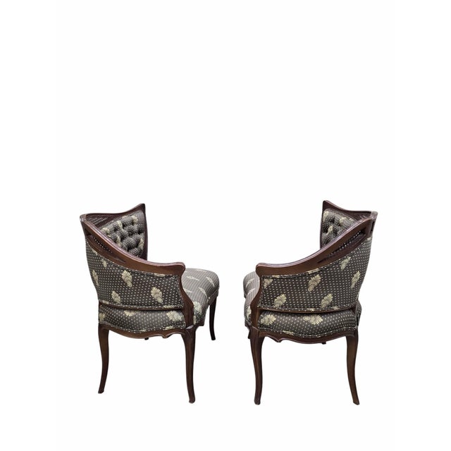 Antique Victorian Rococo Revival Asymmetrical Caned Ladies’ Conversation Chairs - Pair For Sale - Image 4 of 12
