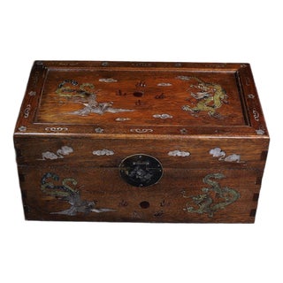 Huali Rosewood Box Inlaid With Mother-of-Pearl Dragon & Phoenix For Sale